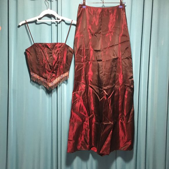 💸 SOLD 💰 2 Piece Beaded Corset Crop Top Pocket Skirt Dress - Picture 2 of 16